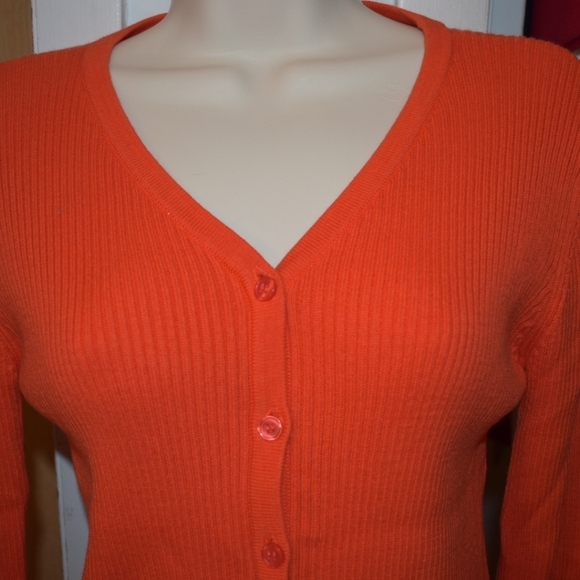 Copper Key Button Front Cardigan Sweater Orange S - Picture 3 of 5